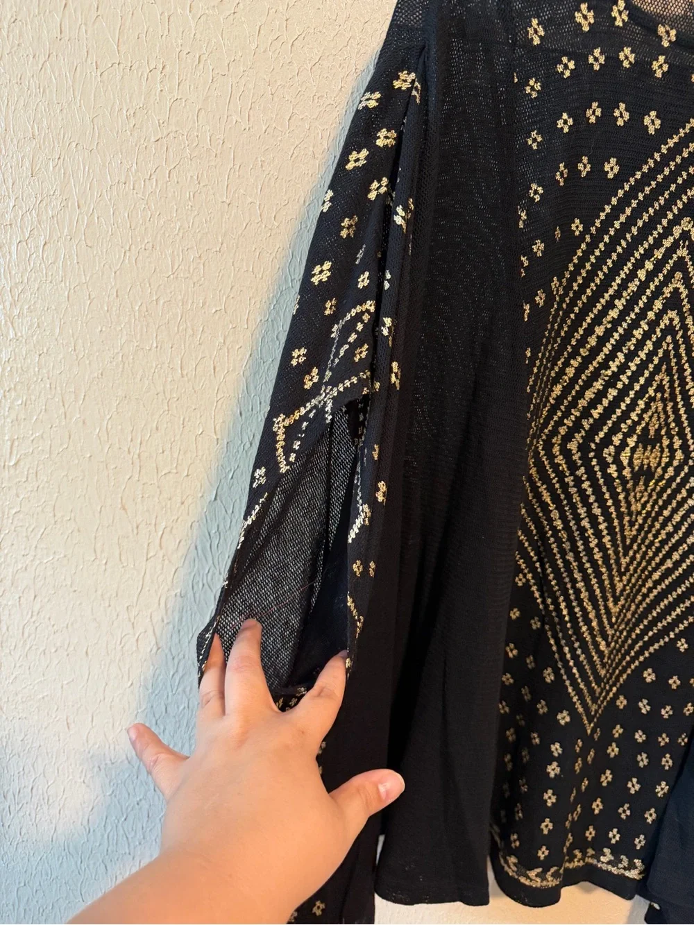 Free People Geometric Poncho Oversized‎ Size Small Black Gold